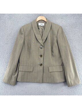 Le Suit Blazer Womens 12 Petite Beige Shawl Lapel Pockets Button Front Office